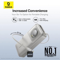 Powerbanka Baseus Free2Pull 20000mAh, 65W, s kabelem USB-C bílá