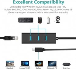 PremiumCord Adapter USB-C na Gigabit 10/100/1000Mbps + 3x USB3.0 konektor