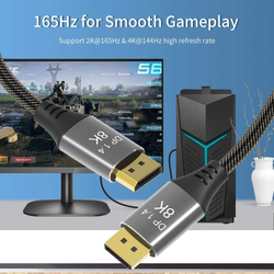 PremiumCord DisplayPort 1.4 přípojný kabel 32,4Gbit/s, rozlišení 8K, kovové a zlacené konektory, 1,5m