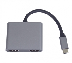 PremiumCord MST adaptér USB-C na 2x HDMI, USB3.0, PD, rozlišení 4K a FULL HD 1080p
