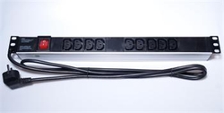 PremiumCord Panel napájecí do 19" racku 1U, 9xIEC (C13), 2m kabel,vypínač