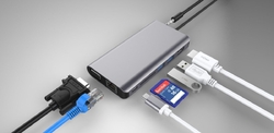 PremiumCord Převodník USB-C na HDMI+VGA+RJ45+2xUSB3.0+SD card +3,5mm+PD charge