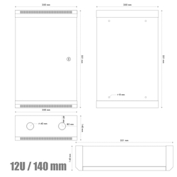 RACK DATACOM 10" nástěnný rozvaděč 12U/140 mm (plech) černý