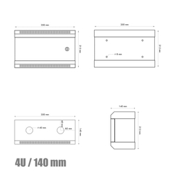 RACK DATACOM 10" nástěnný rozvaděč 4U/140 mm (plech) šedý