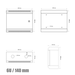 RACK DATACOM 10" nástěnný rozvaděč 6U/140 mm (plech) černý