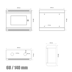 RACK DATACOM 10" nástěnný rozvaděč 6U/140 mm (sklo) černý