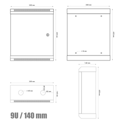 RACK DATACOM 10" nástěnný rozvaděč 9U/140 mm (plech) šedý