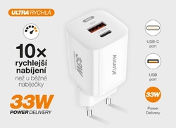 Rychlá nabíječka ALIGATOR GaN, PD 33W, USB-C/USB-C kabel, bílá