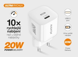 Rychlá nabíječka ALIGATOR Mini, PD 20W USB-C, bílá