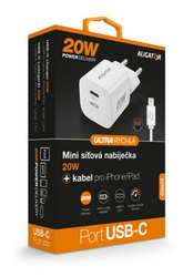 Rychlá nabíječka ALIGATOR Mini, PD 20W, USB-C/Lightning kabel, bílá