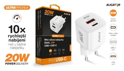 Rychlá nabíječka ALIGATOR Mini, PD 20W USB + USB-C, bílá