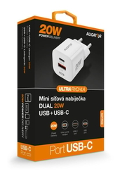 Rychlá nabíječka ALIGATOR Mini, PD 20W USB + USB-C, bílá