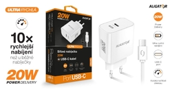Rychlá nabíječka ALIGATOR PD 20W USB-C, USB-C/USB-C kabel, bílá