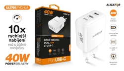 Rychlá nabíječka ALIGATOR, PD 40W 2xUSB-C, bílá