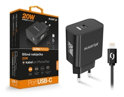 Rychlá nabíječka USB-C ALIGATOR PD 20W s kabelem USB-C/Lightning(iPhone), černá