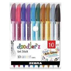 Sada gelových per "Doodler'z Glitter", 10 třpytivých barev, 0,33 mm, ZEBRA 02619