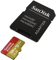 SanDisk Extreme Action Cams and Drones microSDXC 128GB 190MB/s A2 Class 10 V30 UHS-I U3, adapter