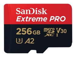 SanDisk Extreme PRO microSDXC 256GB 200MB/s A2 Class 10 V30 UHS-I U3, adapter