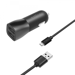 Set autonabíječky FIXED s 2xUSB výstupem a USB/micro USB kabelu, 1 metr, 15W Smart Rapid Charge, černá