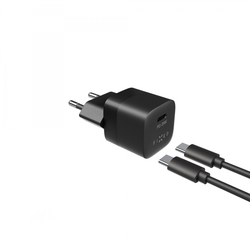 Set síťové nabíječky FIXED Mini s USB-C výstupem a USB-C/USB-C kabelu, podpora PD, 1 metr, 20W, černý