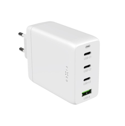 Síťová GaN nabíječka FIXED s 3xUSB-C a USB výstupem, podpora PD 3.0, 100W, bílá