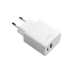 Síťová nabíječka FIXED s USB-C a USB výstupem, podpora PD a QC 3.0, 20W, bílá