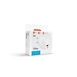 Síťová nabíječka FIXED s USB-C a USB výstupem, podpora PD a QC 3.0, 20W, bílá