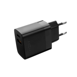 Síťová nabíječka FIXED s USB-C a USB výstupem, podpora PD a QC 3.0, 20W, černá