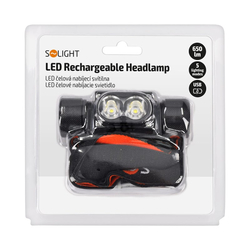 Solight LED čelová nabíjecí svítilna, 650lm, Li-Ion