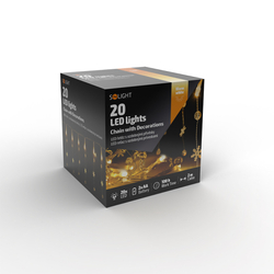 Solight LED řetěz s ozdobnými přívěšky 20LED, 60x mini dekorace, 2m, 2x AA