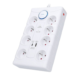 Solight přepěťová ochrana, 8z, USB A+C, 2m, bílá