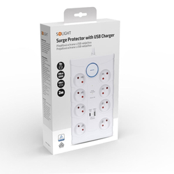 Solight přepěťová ochrana, 8z, USB A+C, 2m, bílá