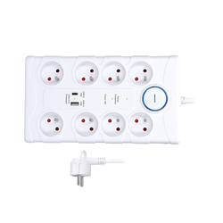Solight přepěťová ochrana, 8z, USB A+C, 2m, bílá