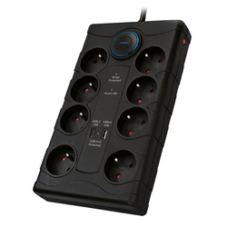Solight přepěťová ochrana, 8z, USB A+C, 2m, černá