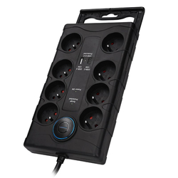 Solight přepěťová ochrana, 8z, USB A+C, 2m, černá