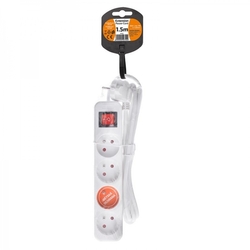 Solight prodlužovací přívod, 4 zásuvky, bílý, vypínač, 1,5m