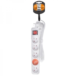 Solight prodlužovací přívod, 5 zásuvek, bílý, vypínač, 3m