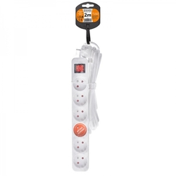 Solight prodlužovací přívod, 6 zásuvek, bílý, vypínač, 2m