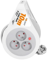 Solight prodlužovací přívod na bubnu 10m, 3 zásuvky, šedý kabel, 3x 1,5mm2