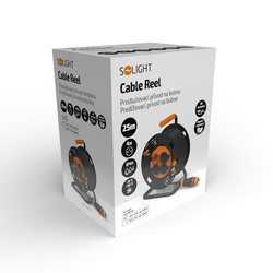 Solight prodlužovací přívod - na bubnu, 4 zásuvky, 25m kabel guma-neopren, 3x 2,5mm2, IP44