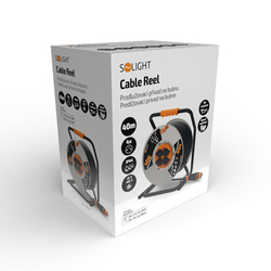 Solight prodlužovací přívod - na kovovém bubnu, 4 zásuvky, 40m kabel guma-neopren, 3x 2,5mm2, IP44