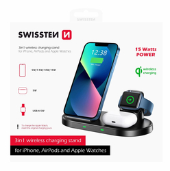 SWISSTEN bezdrátová nabíječka 3v1 station pro Apple a Samsung