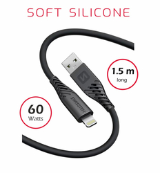 Swissten kabel Silicone USB / Lightning 30 W, černý