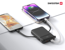 SWISSTEN POWER BANK 10000 mAh PD 22,5W S INTEGROVANÝMI KABELY  USB-C A LIGHTNING (kompatibilní s MagSafe) 