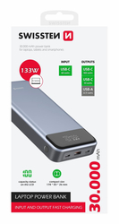 SWISSTEN POWER BANK 30000 mAh PRO NOTEBOOKY 133W POWER DELIVERY GREY 