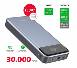 SWISSTEN POWER BANK 30000 mAh PRO NOTEBOOKY 133W POWER DELIVERY GREY 