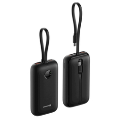 SWISSTEN POWER BANK VOLTBOX 35W 10000 mAh S INTEGROVANÝMI KABELY USB-C A LIGHTNING ČERNÁ