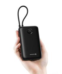 SWISSTEN POWER BANK VOLTBOX 35W 30000 mAh S INTEGROVANÝMI KABELY  USB-C A LIGHTNING ČERNÁ