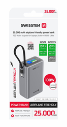 Swissten powerbanka cestovní 25000 mAh, šedá