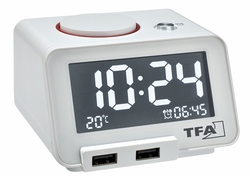 TFA 60.2017.02 - Digitální budík s funkcí USB nabíjení  Homtime - bílý
